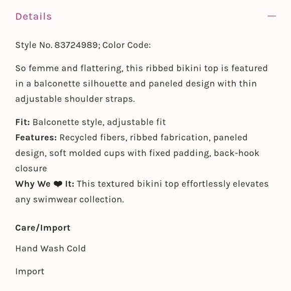 NWT Peony Petal Panel Balconette  Bikini Swim Top 10 Pink - Picture 11 of 12